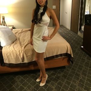 Sexy white halter tobi dress with open back